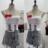 Sweetheart Babes Bow With Chest Cushion Small Sling Wearing Rope Strap Vest Short Sleeveless Top 1278