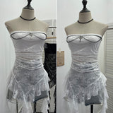 Real-Shooting Gothic Lace Tective Sexy Sleeveless Top Irregular Ribbon Decor Punk Wrap Chest Vest 1189