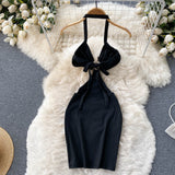 Summer Ins Sexy Low-Chest Design French Style Slim Waist-Scuttered Back Dress