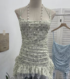 Net Yarn With Hanging Neck Sling Sling Waistcoat Splicing Lace Under The Lace Swing With Sleeveless Top Woman 16511