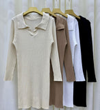 2026 Spring And Autumn New Hot Girl Polo Collar Knitted Dress Women Bottomed Waist Tight Body Thin Bag Hip Dress
