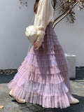 2025 New Sweet Slim Dress Women's Autumn And Winter Purple Gradient Mesh Yarn Long Cake Skirt Skirt
