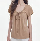 Gentle Style White Short-Sleeved T-Shirt Women 2026 Summer New Thing Folding Design Small Thin Top Dress