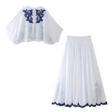 2025 Summer New Women's Fashion Embroidered Shirt + Half-Dress Suit