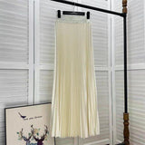 2025 New Women's Color Metallic Metallic Luster 100-Folded Dress Long Organ Skirt Half-Dress Skirt
