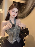 Small Fragrant Flower Hanging Neck Sling Vest Woman Summer Sweet Hot Girl Shoulder Tsets Chic Beauty