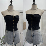 Sexy With Chest Cushions Denim Bra Sleeveless Top Single Buckle One-Pack Short Vest 2738