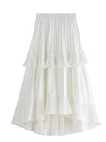 Half-Dress Woman Autumn A Word 100-Fold Skirt 2025 New Front Short And Rear Long Lotus Leaf Side Irregular Cake Skirt Spring And Summer