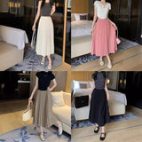 Simple Multi-Color New Folding Skirt Half-Dress Woman High Waist Thin Solid Color Hanging Medium Long Folding Skirt