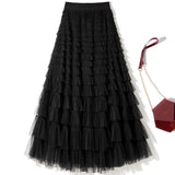 Lotus-Leaf Yarn Skirt Fairy Dress Girl 2025 Summer Slim Dress High-Waist A-Shaped Mesh Cake Skirt