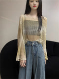 Gradient Color Hollow Ice Cream Sunscreen Women Summer Loose Lazy Thin Air Conditioning Hood Design Sense Knitting Long Sleeve