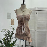 Real Shooting 2025 Spring And Summer New With Chest Cushions Dyed Mesh Sling Sling Vest Irregular Lotus Leaf Side Top 1139