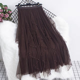 Heavy Industry Nail Bead Petals Net Yarn Dress 2025 Spring New High Waist Display Thin Long Skirt Big Swing A Yarn Skirt