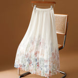 High-Quality Printing Mesh Dress Women's Spring And Summer 2025 New Broken Flower Yarn Skirt In The Long-Singed A-Word 100-Fold Skirt