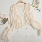 2025 Summer New Little Fairy Knitted Cardigan With Horn Sleeves Translucent Sunscreen Long-Sleeved Woman