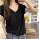 Korean Loose And Beautiful Pure Desire V-Neck Snowflake Short-Sleeved T-Shirt For Girls Summer New Lazy And Relaxed Hottie Top