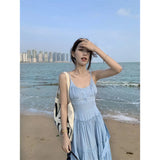 French Gentle Pink Cake Dress Women's Summer Bohemian Holiday Wind Folded Tunic Sling Skirt