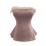 Solid Shot Hair Stitched Knitted Bra With Chest Pad Inside The Waist Sleeveless Wrapped Chest Cloth 9297