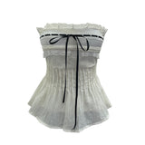 Sleeveless Strapped Braided Waistcoat With Lace Lace Spliced Folded Bodysuit 9325