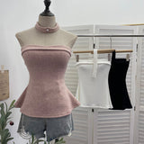 Real Shot With Chest Cushion A Word Shoulder Knitted Vest Around The Neck Design Wrap Waist Thin Tset 9295