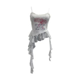 Real Shooting 2025 Summer New Women's Fashionable Lace Letter Print Sling Vest Ribbon Ribbon Ribbon Sleeveless Top 1193