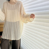 Lazy Wind Loose Long-Sleeved Knitwear Shirt 2026 Spring And Autumn New Women's Fashion Hollow Open Fork Top
