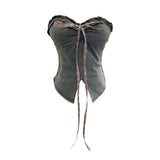 Real Shooting Denim Bra Vest Bump Color With Bow Wood Ear With Chest Cushion Short Sleeveless Top 2866