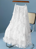 2025 Spring And Summer New High-Rise Thin Double Mesh Yarn Three-Dimensional Flower Half-Body Skirt Long Fairy Dress