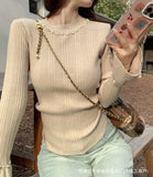 Heavy Industry Nail Ball Collar Collar Collar Sweater Women In Autumn And Winter With High-Level Horn Sleeve Tops Knitted Bottom Shirt