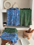 Korean Retro Blue Floral Net Yarn In The Word Skirt Women's Summer French Seaside Holiday Bag Fish Tail Half-Body Dress