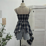 Real Shooting Irregular Skirt Lattice Sling Vest Women's Summer Design Sleeveless Top 9151