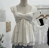 Holiday Wind Sling Vest Bow Folded Burst Embroidered Doll Shirt To Take Sleeveless Top 9561