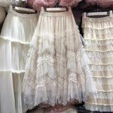Design Sense Heavy-Working Layer Yarn Nail Bead Design Half-Dress Summer New Thin Cake Dress Dress Woman