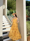 Sanya Temperament Yellow Fainted And Defection Flower Dress Yunnan Dopamine Out Of A Dress Seaside Resort Beach Dress