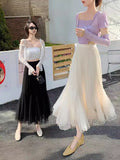 Small Net Yarn Skirt 2025 Spring And Summer High-Waist A Word 100-Fold Skirt In The Long Fishtail Dress Women's Long Dress