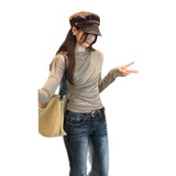 Lyselle Tian Silk Wool Is A Huge Look Folded Round Collar Long-Sleeved T-Shirt For The Fall Of The New Blouse