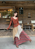 The New 2025 Autumn And Winter Stack Wears Two Layers Of Multi-Layered Splicing Retro Lattice A-Skirt