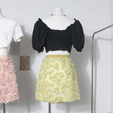 Three-Dimensional Flower Mesh Squins Tight Waist Half-Dress Women's Summer New A-B-Pack Hip Short Skirt 9103