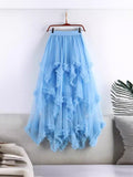 Sweet And Irregular Mesh Dress 2025 New High-Waist Long A-Word Pon Pomong Fairy Cake Skirt Half-Dressed Woman