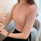 Spring And Summer With A Small Suit And Bottom Shirt Women's Design Sense Of Small Half-High Collar New Knitted Shirt T-Shirt