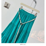 French Gentle Holiday Wind To Close The Belt Half-Dress Woman Summer 2025 Fold Loose Age-Down Feeling Big Swing Skirt