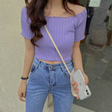 White Top Women's Tide 2025 Summer Korean Version Of The New Shoulder Short-Sleeved T-Shirt
