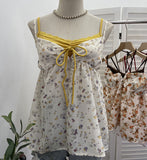 Fake Two Lace Side Deep V Sexy Floral Lace Sling Vest Loose Doll Shirt Top Female 9328