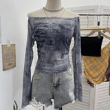 Real Shooting Two Sets Of Sexy Shoulder Single-Layer Thin Mesh Yarn Short T-Shirt + Inner Brat With Chest Pads To Wipe The Chest Vest 8095