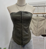 Real Shot Pu Skin Hook Buckle Bra Vest Bare Back Wearing Rope With Sexy Tight Bra Short Small Coat 1350