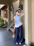 New Niche T-Shirt Tidly Sleeveless Top Design Sense Of Irregular Splicing Slings Vest Women's Clothing Early Spring