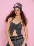 2025 Korean Version Of The Locomotive Time Tamame Gray Pink Strap Hanging Neck Sling Vest Short Babes Retro Umbilly Sleeveless