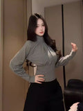 Korean Temperament Gray Long-Sleeved T-Shirt 2026 Spring Harvest Skinny People Wear Repair Clothes