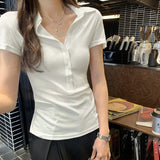 Silk POLO Shirt Hottie Body Short-Sleeved T-Shirt Girl 2025 Summer New Niche Design Pure Desire Top