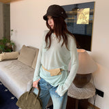 Lazy Holiday Style Light And Thin Light Transparent Sun Knitted Jersey Women's 2026 New Super Beautiful Loose Top